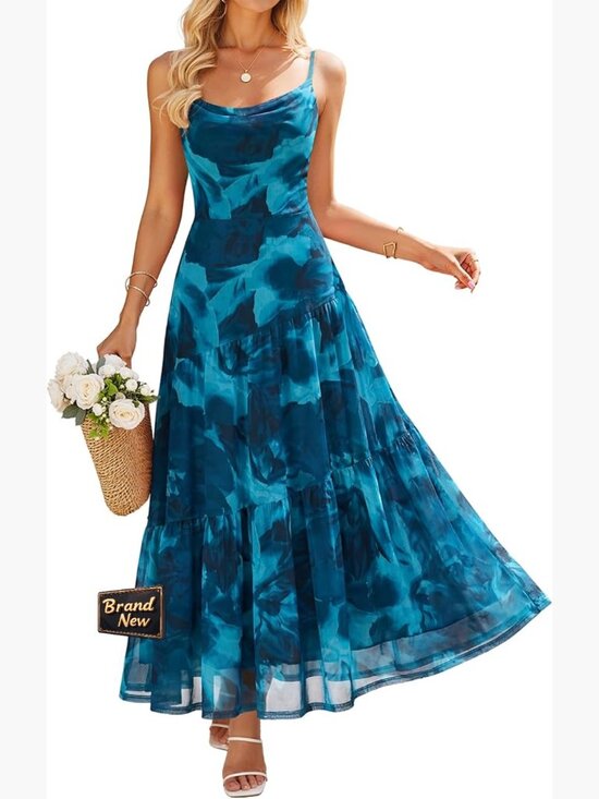 Dresses & Skirts - Sleeveless Maxi Dress Flowy Mesh Spaghetti Strap Boho Summer Wedding Guest